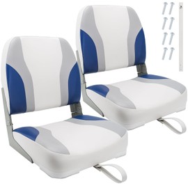Low Back Boat Seat, Folding Boat Seat 2 pack, Portable Fishing Boat Seats, Foldable Boat Chairs, Seats for Boat Waterproof, Boat Cabin Seating, Boat Accessory (Light grey/blue/white)