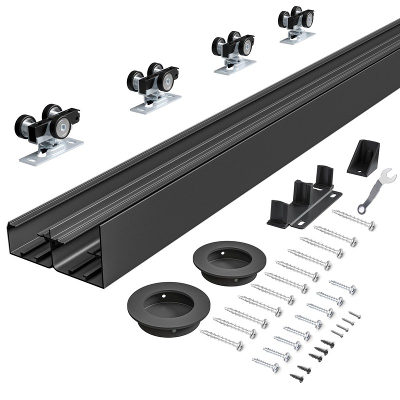 COSHOMER 4FT Bypass Door Hardware, Closet Door Track Kit, Black