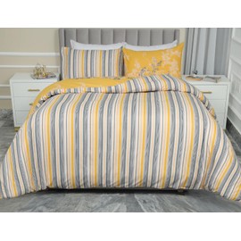 Imperial Rooms King Size Duvet Cover Set (230 x 220 Cm) 3 Piece Hypoallergenic Printed Bedding Set Kingsize Quilt Cover Reversible Christmas Bedding Sets with Pillow Case (Ochre Blossom)
