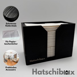 Hatschibox Black Wood, Tissue Box - Stylish Tissue Box, Refillable Tissue Box (Black Pine)