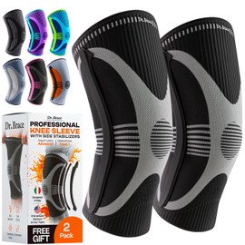 DR. BRACE ELITE Knee Brace with Size Stabilizer (2 Pack) Knee Brace for Women & Men, Workout, Sports, Daily Knee Compression Sleeve for Maximum Knee Pain Support & Fast Recovery (Mercury, Large)