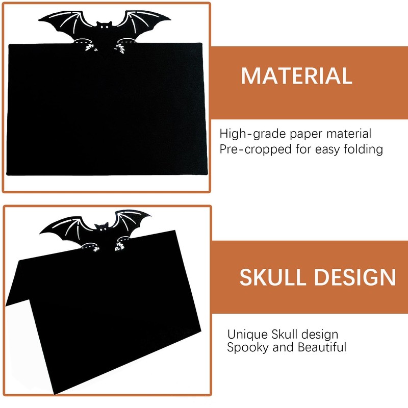 Halloween Bat Place Cards - Black Table Tent Cards &