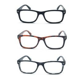 EYE ZOOM 3 Pack Vintage Plastic Frame Reading Glasses for Men and Women, Multi-colored +3.50