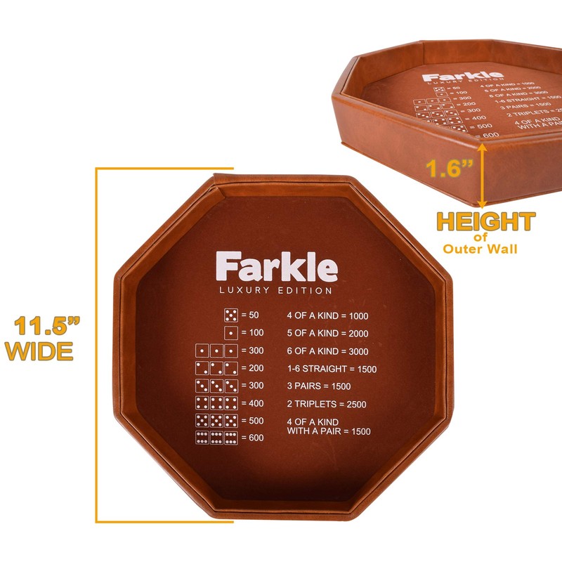 RNK Gaming Farkle Luxury Edition Brown PU Leather Dice Tray