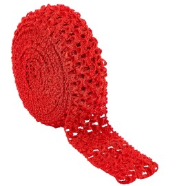 GORGECRAFT 5.5 yards / 1.6 inches wide elastic crochet headband made of polyester crochet stretch fabric for hair accessories hair band making, red