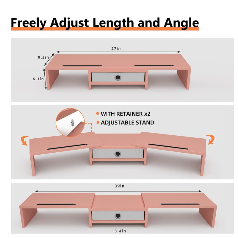 WESTREE Dual 3 Shelf Computer Riser with Drawer, Adjustable Length