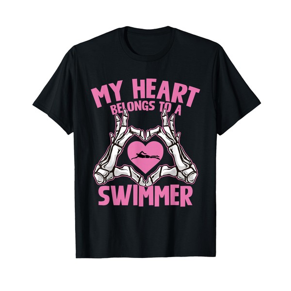 My Heart Belongs to A Swimmer Skeleton Hands T-Shirt