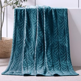 Whale Flotilla Flannel Fleece Throw Blanket for Couch, 130x150 CM, Soft Fluffy Velvet Sofa Blanket with Decorative Vintage Pattern for All Season, Warm and Lightweight, Teal