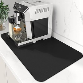 WISELIFE Coffee Mat Super Absorbent Dish Drying Mat Coffee Bar Accessories Match with Machine Large Drying Mats for Kitchen Counter 12" W x 19" L, Black