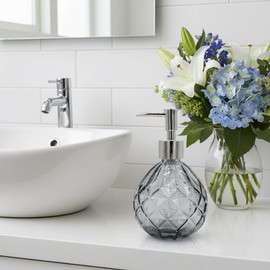 VKSG Glass Soap Dispenser for Kitchen, 350ML Hand Soap Dispensers Pump Bottles, Shower Liquid Soap Dispenser for Bathroom Hand Dish Shampoo and Conditioner Laundry Lotion Dispenser (Gray)