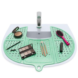 Sink Topper Foldable Sink Cover - Silicone Beauty Makeup Brush Cleaning Mat - Hot Tools Organizer - Bathroom Must Have Accessory for Extra Space & Storage Saver - Traveling - Standard green