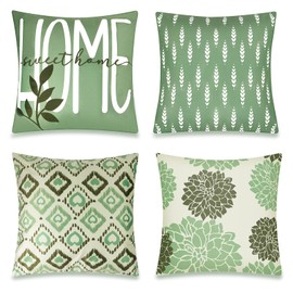 Geila Outdoor Cushion Covers 45x45cm Set of 4 Dutch Velvet Boho Farmhouse Outdoor Pillow Covers for Patio Garden Bench Living Room Sofa Farmhouse Decor (Light green)