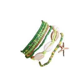 DATOA Shell Ankle Bracelet Set for Women Boho Beaded Stackable Bracelet Multi-Layer Seashell Starfish Anklet Hawaiian Beach Foot Accessories Gifts-B Green