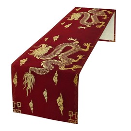 Chinese Dragon Table Runner, Happy Chinese New Year Asian Golden Dragon Cloud Print Table Runner for Home Party Kitchen Dining Table Decor, 13x108inch