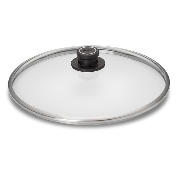 Woll Tempered Glass with Stainless Steel Rim and Vented Knob Round Lid, 12-Inch Diameter, Clear