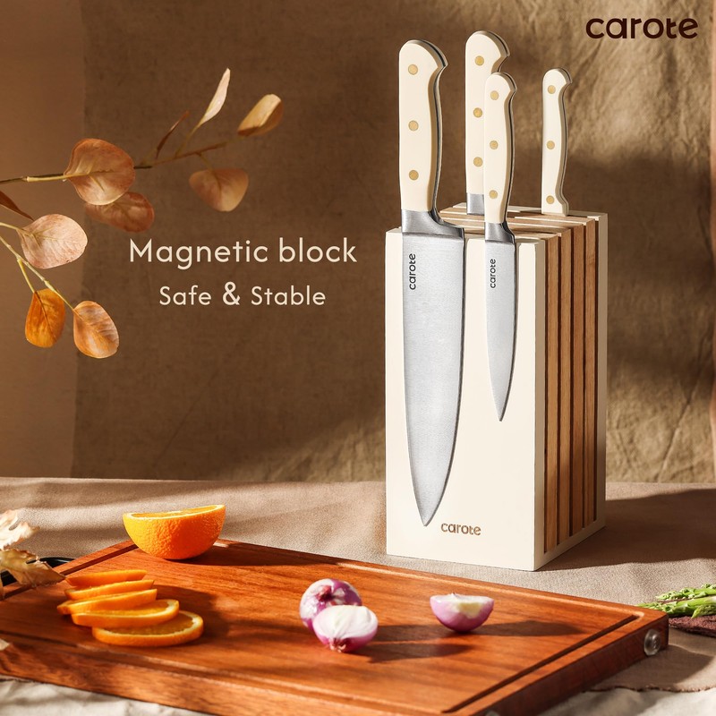CAROTE 11 Pieces Knife Set with Block for kitchen, Stainless