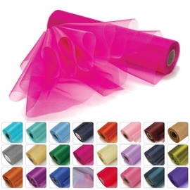 WedDecor 25m x 29cm Snow Sheer Organza Rolls Glitter Fabric for Table Runner Sashes Wedding Decoration, Chair Cover Bows, Table Back Drop, Ribbon Crafting Supplies, Hot Pink