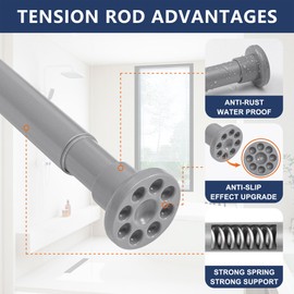 SOALARMON Black Shower Curtain Rod 28"-77", Never Rust Anti-Slip Adjustable Tension Curtain Rods No Drilling, Heavy Duty Spring Enlarged Diameter 1" Tension Rod for Bathroom/Closet/Room Divider