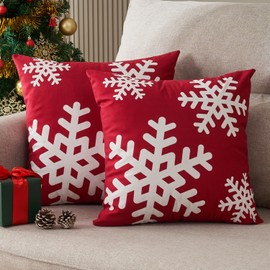 DakTou Kissenbezug Weihnachten 45x45 Rot Samt Sofakissen Dekokissen Kissenbezüge Modern Schneeflocken Muster Xmas Kissenhülle Zierkissenbezüge für Sofa Auto Home Schlafzimmer 2er Set