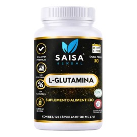 Glutamina 100 Pura 120 Cáps Saisa Herbal Suplemento Natural Apoyo Muscular Digestivo