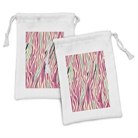 Ambesonne Pink Zebra Fabric Pouch Set of 2, Funky Fashion Pattern with Colorful Zebra Stripes Pastel Tones Modern, Small Drawstring Bag for Toiletries Masks and Favors, 9" x 6", Multicolor