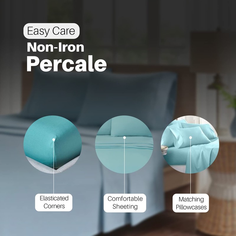 Deep Fitted Bed Sheets Easy-Care Non-Iron Percale 10'' / 25CM