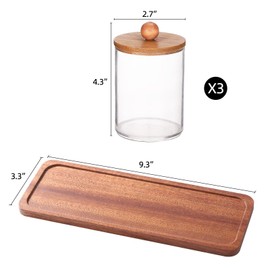 Tbestmax Qtip Holder with Vanity Tray, Clear Bathroom Containers Dispenser for Storage Cotton Swab/Ball/Pad Holder Wood Lids