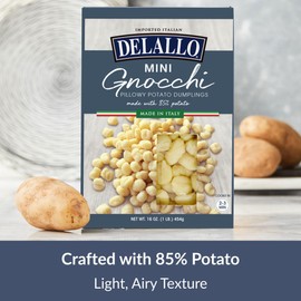 DeLallo Mini Potato Gnocchi Pasta, Made in Italy, Light and Airy Texture, Small-Sized Dumplings for Soups and Baked Dishes, Kosher, Non-GMO, 16 oz Box, (4 Pack)
