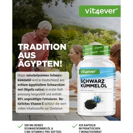 Black Cumin Oil, 420 capsules, 1000 mg per daily serving, premium: 80% essential fatty acids + vitamin E, Egyptian, natural and cold pressed, laboratory tested