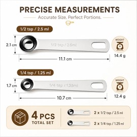 Thfaeyta 4 PCS Metal Measuring Spoons 1/4 TSP, 1/2 TSP, 1.25 ML, 2.5 ML