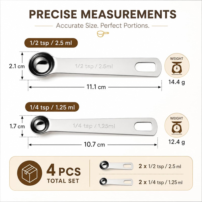 Thfaeyta 4 PCS Metal Measuring Spoons 1/4 TSP, 1/2 TSP,