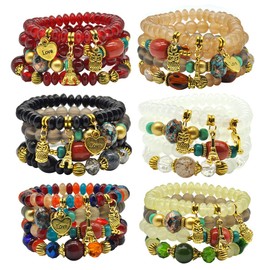 Juego de pulseras bohemias para mujer, 6 juegos de pulseras elásticas apilables, multicolor para mujer, pulseras hippie, joyería delicada, regalo para mejor amiga, 16.3*1.3 centimeter, Plástico