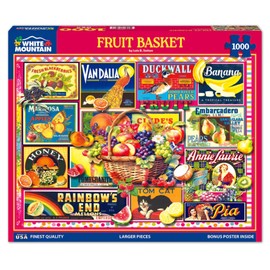 White Mountain 1000 Piece Jigsaw Puzzle Vintage Fruit Label Collage Puzzles with Large Pieces for Adults and Family 24"x30" - Fruit Basket