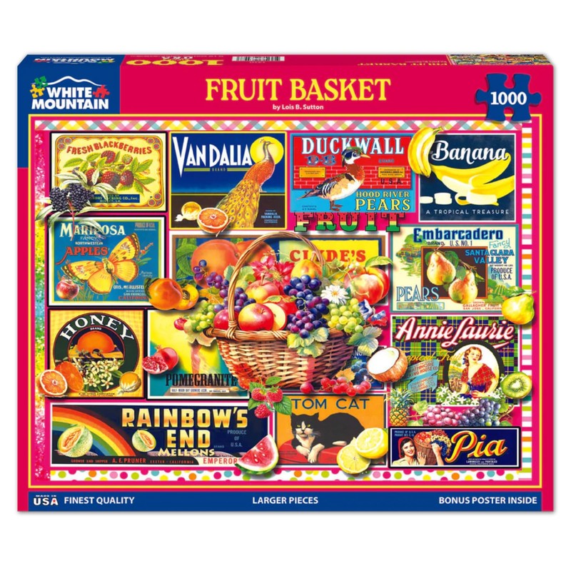 White Mountain 1000 Piece Jigsaw Puzzle Vintage Fruit Label Collage