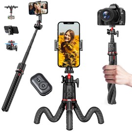 MOJOGEAR TS1 Phone Tripod - 34cm - Flexible Camera Tripod - Gorillapod - Selfie Stick - Includes Phone Holder and Bluetooth Remote - Smartphone Tripod - Black/Red
