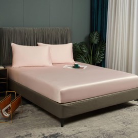 Luofanfei Bamboo Lyocell Fitted Sheet 180 x 200 cm Pink Light Pink Box Spring Bed Terry Cloth Topper Shiny Bamboo Fibre Flat Sheet 180 x 200 Plain Fitted Sheets for High Mattresses up to 25-30 cm