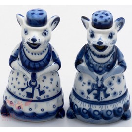 Porcelain Gzhel teapot of Mouse Mice handmade in Russia
