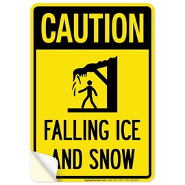 Caution Falling Ice And Snow With Graphic Sign, 10x7 Inches, 4 Mil Vinyl Decal Stickers Weather Resistant, Made in USA by My Sign Center