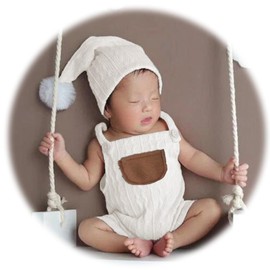 Ederafoto Newborn Photography Props Baby Photoshoots Outfits Boy Photo Posing Romper Hat Crochet Suspender Costume (White)