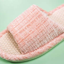 Linen Open Toe Slippers, Soft and Silent Home Slippers for Couples, Casual Comfortable Breathable non-slip Indoor and Outdoor Slippers Men/Women Pink EU 37-38