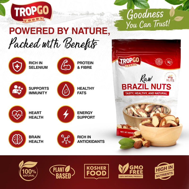 Tropgo Raw Brazil Nuts 500g - Packed Fresh, 100% Natural