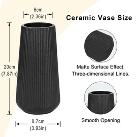 Black Ceramic Vase, IGGUCEA Small Cute Flower Vase for Pampas Grass, Home, Living Room, Dining Table, Farmhouse, Office Decor, Bedroom, Table, and Kitchen Shelf