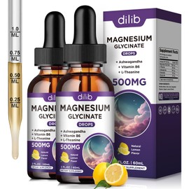 Magnesium Glycinate Supplement, Magnesium Liquid Drops with Magnesium Glycinate 500mg Vitamin B6, Ashwagandha, L - Theanine, Chamomile -Support Stress Relief, Bone, Muscle, Mood Vegan (Pack of 2)
