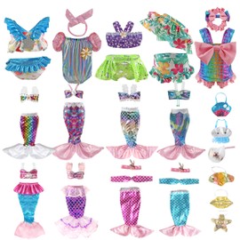 13-Piece 18" Doll Clothes Set - 8 Mermaid Dresses & 5 Swimsuits with Hats, Handbag | Girls’ Gift for Birthday, Christmas