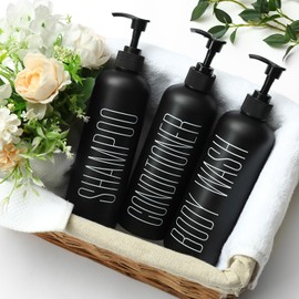 HOMCDALY Black Shampoo and Conditioner Dispenser, 16oz 3-Pack Refillable Pump Bottles, Shampoo Conditioner Body Wash Dispensers Bottles, Bathroom Shower Dispenser (Black-2