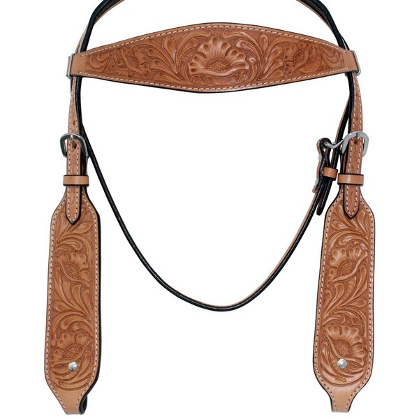 HILASON Western Horse Headstall Bridle American Leather Tan Floral Carved