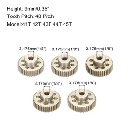 Rebower 5Pcs 64DP Pinion Gear Set 41T 42T 43T 44T 45T for 3.175 mm Shaft Aluminium Alloy Pinion Gear with Screws for RC Motor