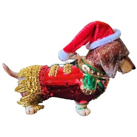 Place & Time Dachshund  5" Glass Christmas Ornament