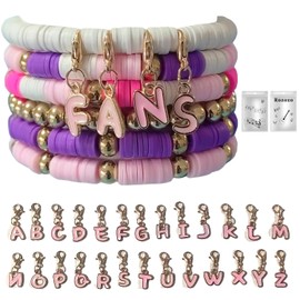 DIY Singer Name Frendship Polymer Clay Bracelet,Making Anyone's Name,Including Your Favorite Singer Album Athlete Friend Lover and Celebrity Bracelet Gift With 26 Pink Letters-Pink White Purple