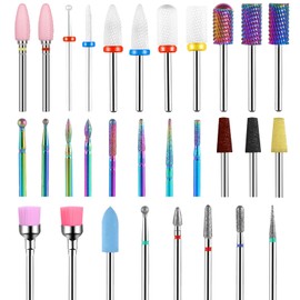Cellentool 30Pcs Nail Drill Bits Set, 3/32 Inch Tungsten Ceramic Diamond Carbide Nail Drill Bits for Acrylic Gel Polish, Cuticle Efile Remover for Manicure Pedicure